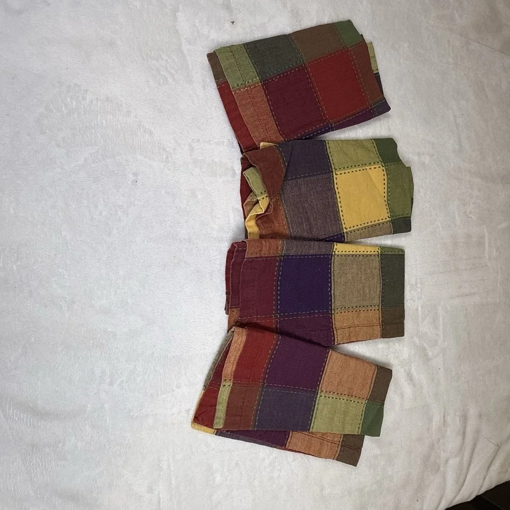 World Market Cloth Napkins Set of 4 Multicolor Plaid 17” Cotton Fall Decor